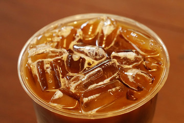 Drink Scene of Macro Ice Latte Coffee on the table at coffee cafe