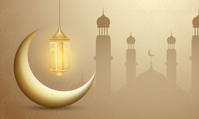 Ramadan kareem 2020 background. vector illustration with mosque and moon, place for text greeting card and banner