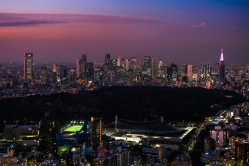 Fototapeta premium 東京 渋谷スクランブルスクエア 展望台からの街並み 夕方