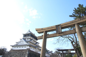Kokura Castle in Kitakyushu, Japan. Japanese Kanji: Yasaka Shrine