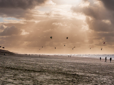 Zandvoort Netherlands Beach with Kite Sport Background in Orange