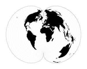 Vector world map. American polyconic projection. Plan world geographical map with graticlue lines. Vector illustration.