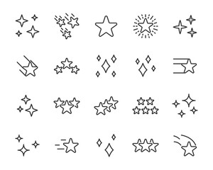 set of star line icons, award, review, rank, mark