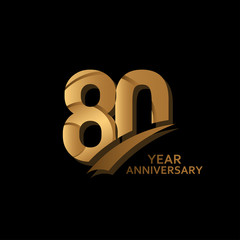 80 Years Gold Elegant Anniversary Celebration Vector Template Design Illustration