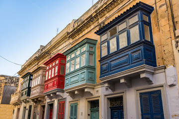 Obraz premium Spectacular view on the colorful balconies on Malta