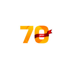 70 Years Anniversary Celebration Yellow With Red Ribbon Vector Template Design Illustration