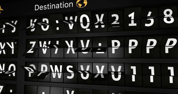 3D generated animation, analog flight information display board with the arrival city of Amsterdam, 4 different animations