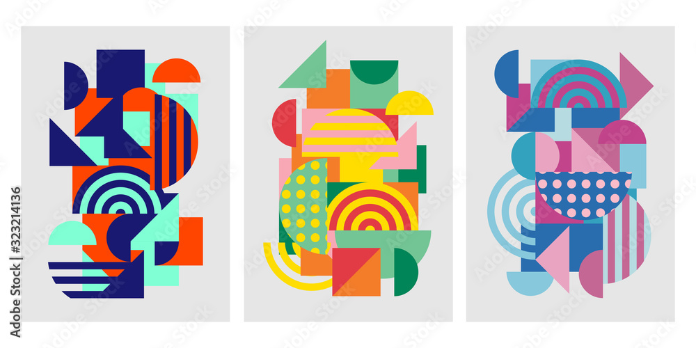 Aufkleber colorful trendy geometric shapes flat elements of a pattern. pop art style texture. modern abstract 