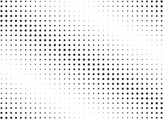 Abstract halftone dotted background. Monochrome futuristic grunge pattern, stars.  Vector modern optical pop art texture for posters, site, postcard, cover, labels, vintage sticker, mock-up layout.