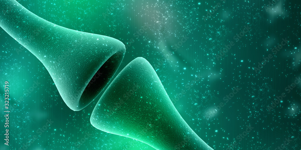 Wall mural synapse and neuron cells sending electrical chemical signals. 3d rendering