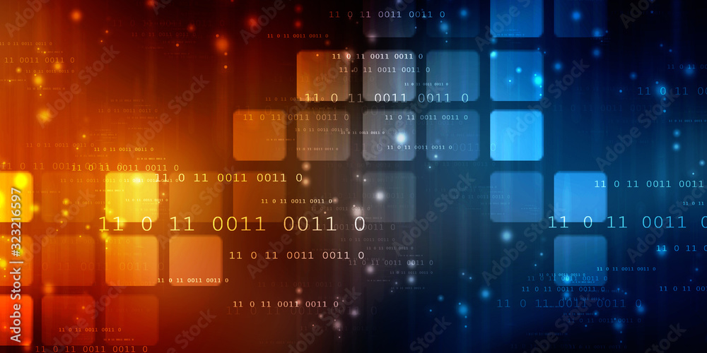 Poster 2d illustration abstract digital binary data on computer screen
