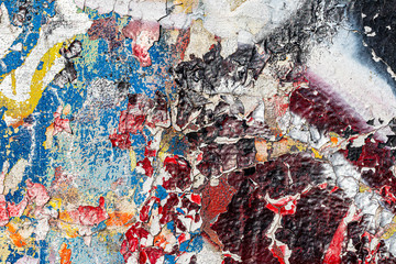 Fragment of colorful graffiti painted on a wall. Bright abstract background for design with peeling...