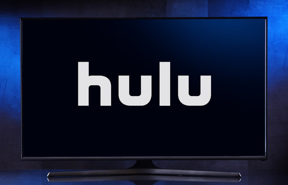 Flat-screen TV set displaying logo of Hulu