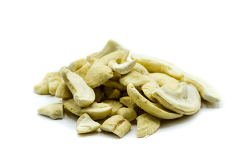 Cashew kernel bresk isolated on white background