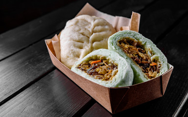 Asian food, Korean steamed pjan-se or pigodi pie with cabbage and meat 