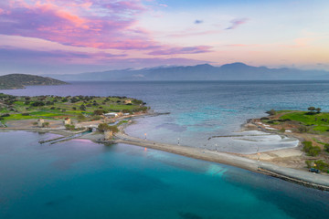 Fototapeta premium The famous canal of Elounda with the ruins of the old bridge,Crete, Greece.