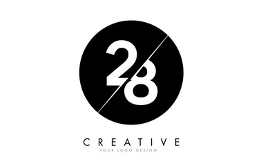 28 2 8 Number Logo Design with a Creative Cut and Black Circle Background. - obrazy, fototapety, plakaty