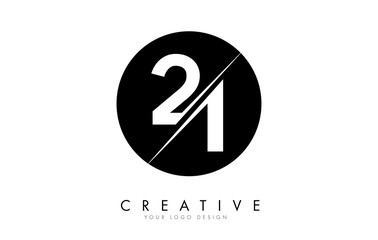 21 2 1 Number Logo Design with a Creative Cut and Black Circle Background. - obrazy, fototapety, plakaty