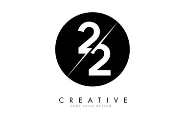 22 2 2 Number Logo Design with a Creative Cut and Black Circle Background.