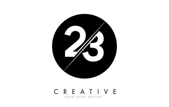 23 2 3 Number Logo Design with a Creative Cut and Black Circle Background.