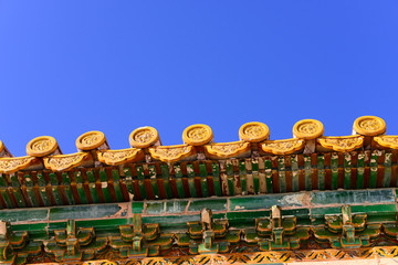 A corner of an ancient Chinese building in the eastern mausoleum of the qing dynasty in zunhua