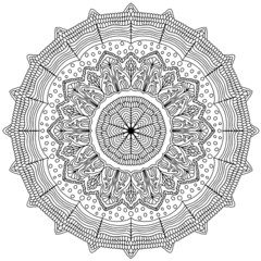 Naklejka premium Flower Mandala black and white line drawing, coloring design