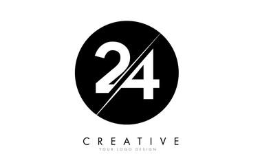24 2 4 Number Logo Design with a Creative Cut and Black Circle Background.
