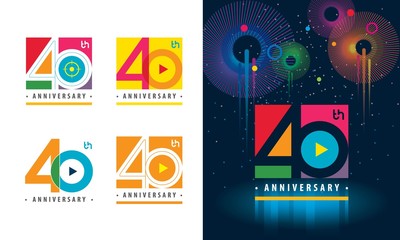 Set of 40th Anniversary logotype design, Forty years Celebrating Anniversary