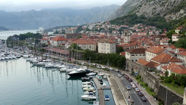 The Amazing Old Town of Montenegro with St Nicholas Church and Tryphon Cathedral (aerial)