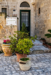 Naklejka na ściany i meble Beautiful yard in Matera old town, Italy