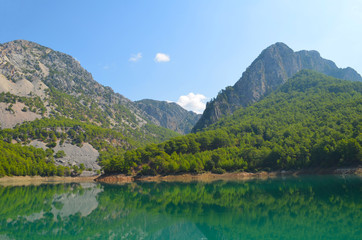 Naklejka na ściany i meble Green Canyon in the summer. Natural view of the mountains and the reservoir. Turkey, Antalya province