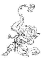 Lion tailed macaque pirate coloring page. Funny outline clipart illustration. Monkey and apes pirates coloring sheet.