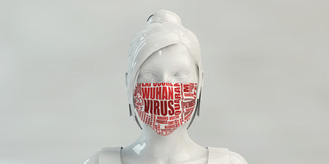 Wuhan Virus with Woman Wearing Protective Face Mask