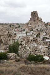 Ortahisar, Turkey - 09.16.2019: View of the fortress carved into the monolithic rock of Sivrikaya.