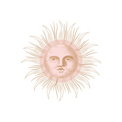 Set of mystical and mysterious illustrations in hand drawn style.  Minimalistic objects made in the style.  boho style signs and symbols. outer space, moon, sun system. vector.