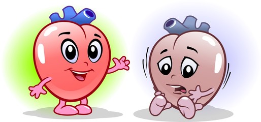 Heart Human Internal Organ Healthy Vs Unhealthy. Vector illustration