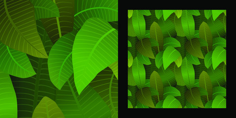 Motif de feuilles tropicales en relief dans des nuances de vert.