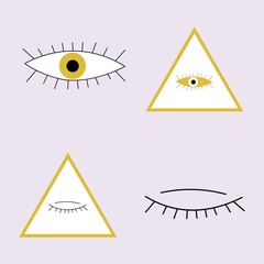 set of masonic symbols pyramids and eyes