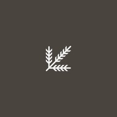 Fototapeta na wymiar white sign on a black background. simple vector geometric line art iconic sign of a coniferous branch