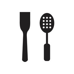 Slotted spoon and a wooden spatula for frying icon template black color editable. Slotted spoon and a wooden spatula for frying icon symbol Flat vector illustration for graphic and web design.
