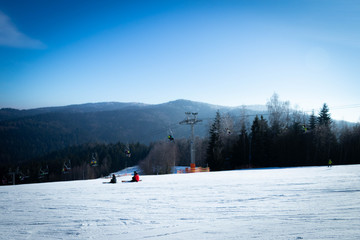 mountain view at sunny frozen winter day 