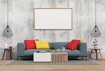 mock up poster frame interior living room background, 3D render