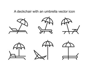 A deckchair with an umbrella vector icon template black color editable. A deckchair with an umbrella vector icon symbol Flat vector illustration for graphic and web design.