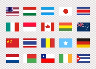 National flags of different countries on a transparent background background. Vector illustration. EPS 10.