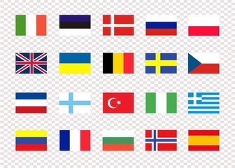 National flags of different countries on a transparent background background. Vector illustration. EPS 10
