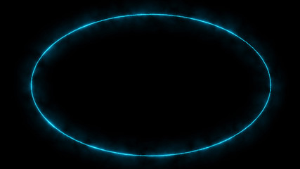 Empty e lip circle, circular frame with electric power border glowing, burning flame sign. Blank circle fire with electric power around frame lights. The best stock of animation emerald electric power