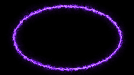 Empty e lip circle, circular frame with electric power border glowing, burning flame sign. Blank circle fire with electric power lights around. The best stock of animation pink,purple electric power