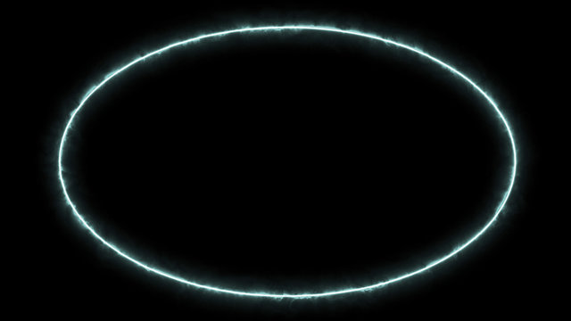 Empty e lip circle, circular frame with electric power border glowing, burning flame sign. Blank circle fire with electric power around frame lights. The best stock of animation blue electric power