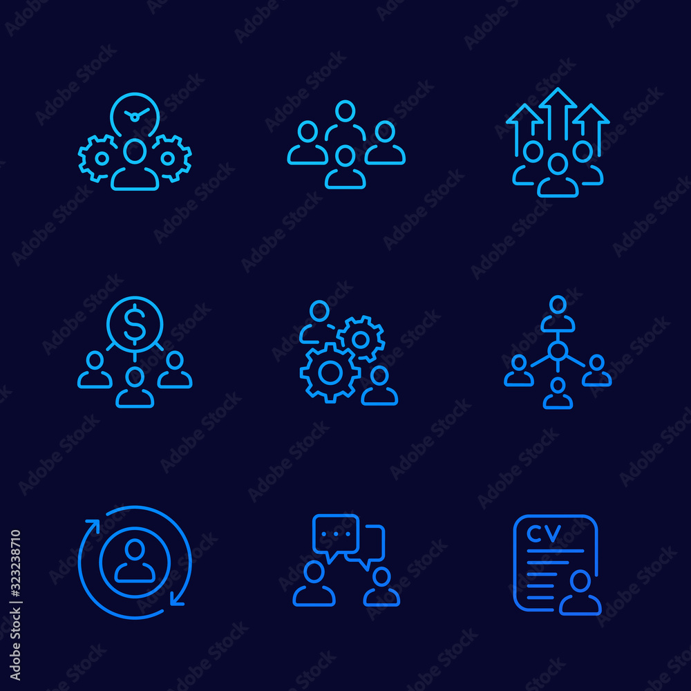 Canvas Prints team management, HR line icons set