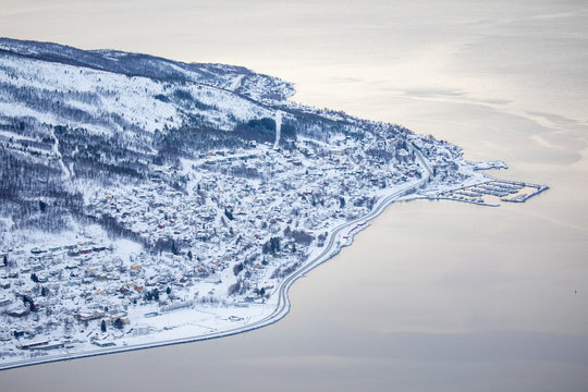 Winter in Narvik city and view from Mount Fargernes in Narvik, Northern Norway ,Winter landscape
